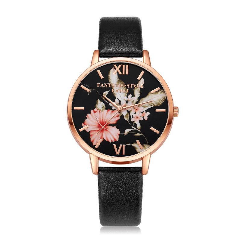 Lvpai Moda Flower Pattern Pu Skórzany Pasek Womenwrist Zegarek Damska Sukienka Zegarek Kwarcowy