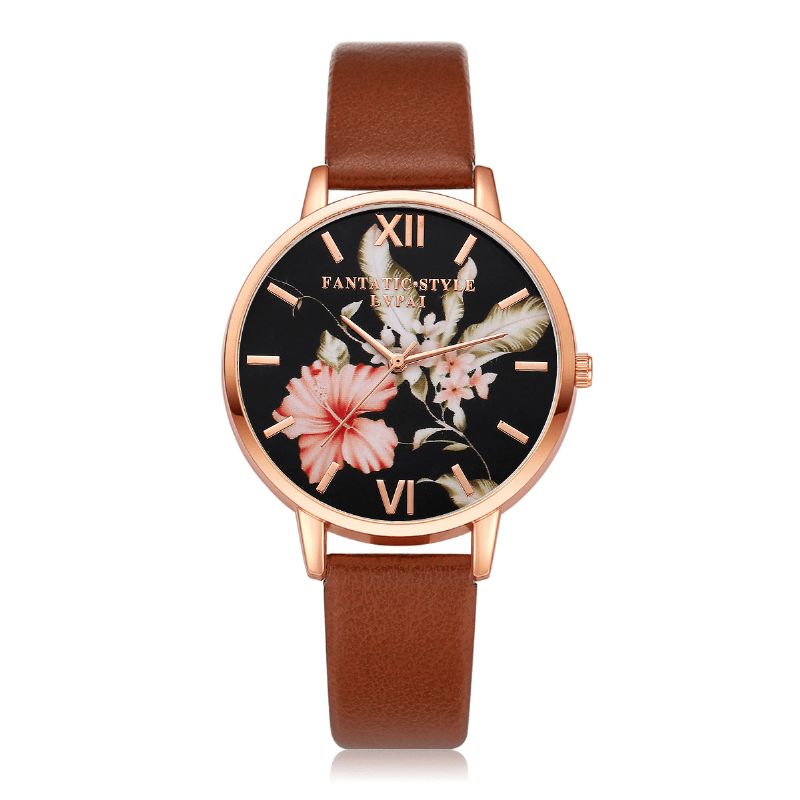 Lvpai Moda Flower Pattern Pu Skórzany Pasek Womenwrist Zegarek Damska Sukienka Zegarek Kwarcowy