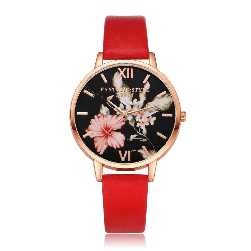 Lvpai Moda Flower Pattern Pu Skórzany Pasek Womenwrist Zegarek Damska Sukienka Zegarek Kwarcowy