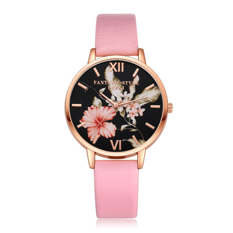 Lvpai Moda Flower Pattern Pu Skórzany Pasek Womenwrist Zegarek Damska Sukienka Zegarek Kwarcowy