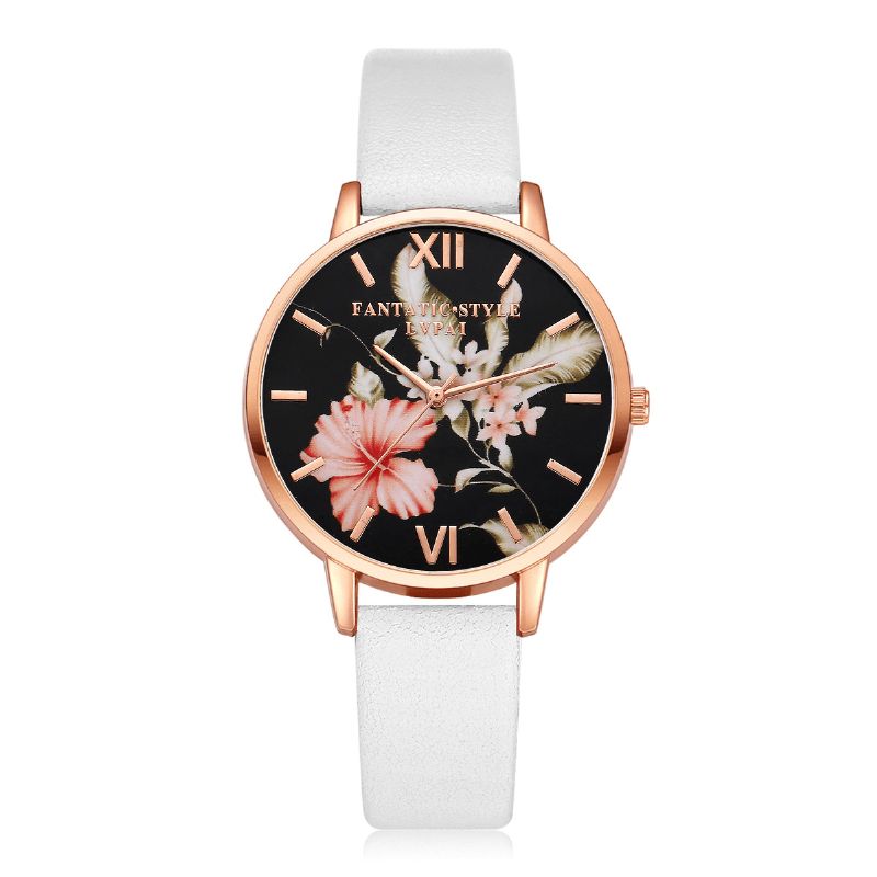 Lvpai Moda Flower Pattern Pu Skórzany Pasek Womenwrist Zegarek Damska Sukienka Zegarek Kwarcowy