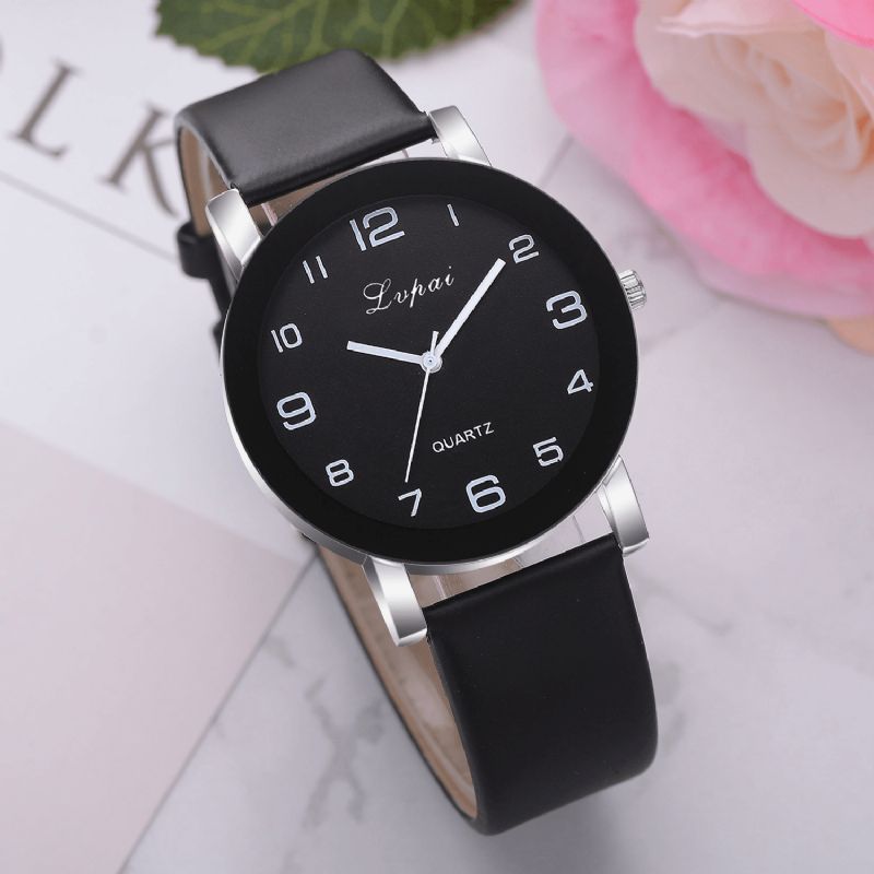 Lvpai P383 Moda Codzienne Simple Big Dial Pu Skórzany Pasek Damski Zegarek Kwarcowy