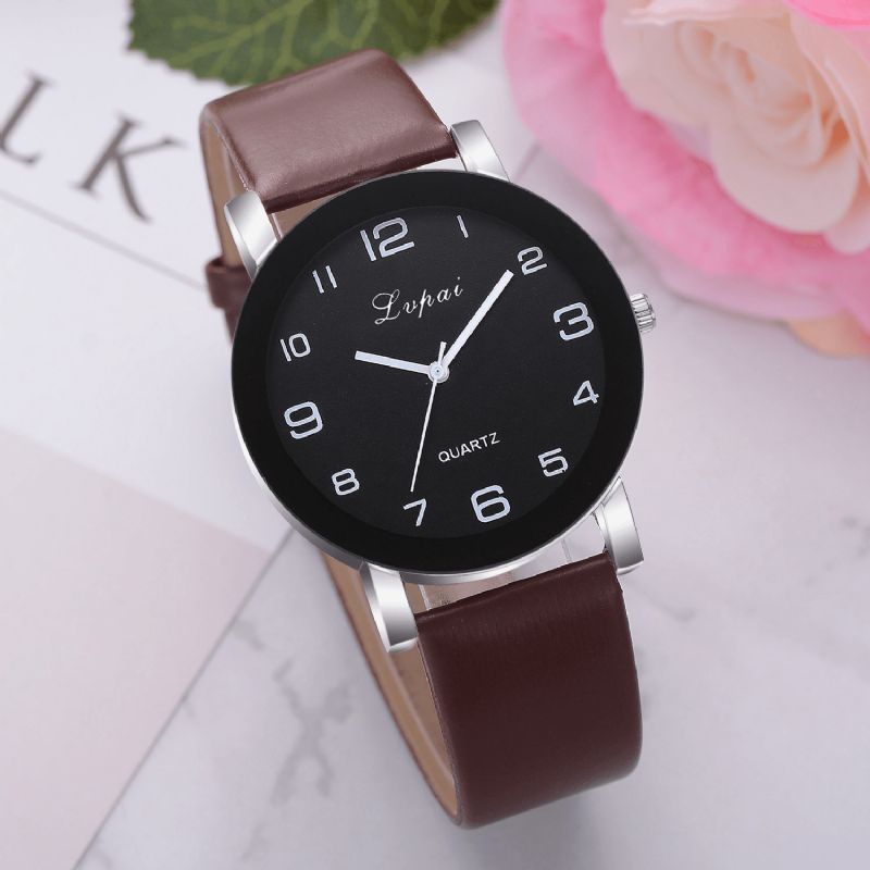 Lvpai P383 Moda Codzienne Simple Big Dial Pu Skórzany Pasek Damski Zegarek Kwarcowy