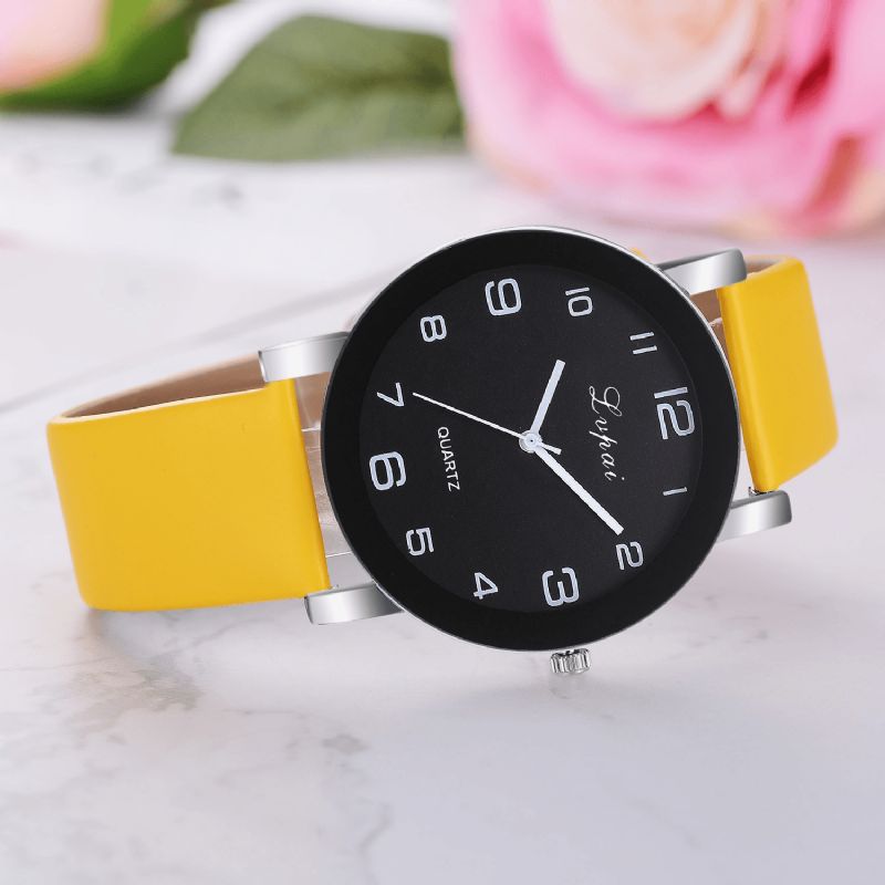 Lvpai P383 Moda Codzienne Simple Big Dial Pu Skórzany Pasek Damski Zegarek Kwarcowy