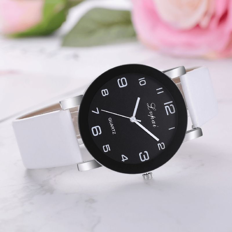 Lvpai P383 Moda Codzienne Simple Big Dial Pu Skórzany Pasek Damski Zegarek Kwarcowy