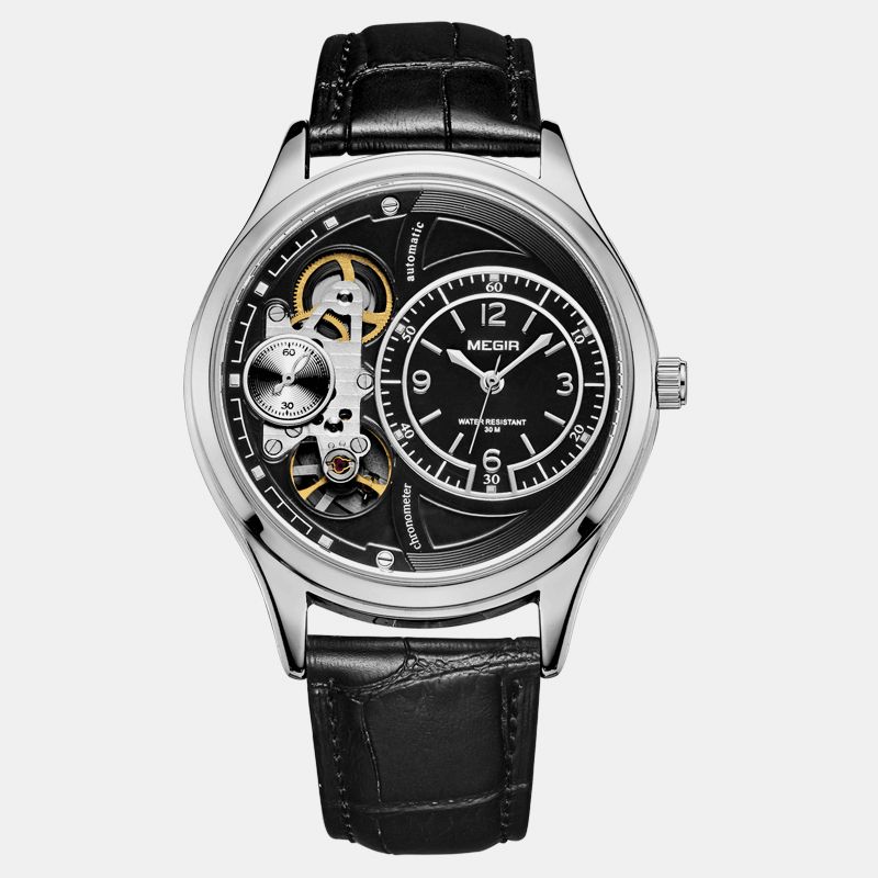 Megir 2017G Business Style Męskie Wrist Zegarek Hollow Dial Automatyczny Zegarek Mechaniczny