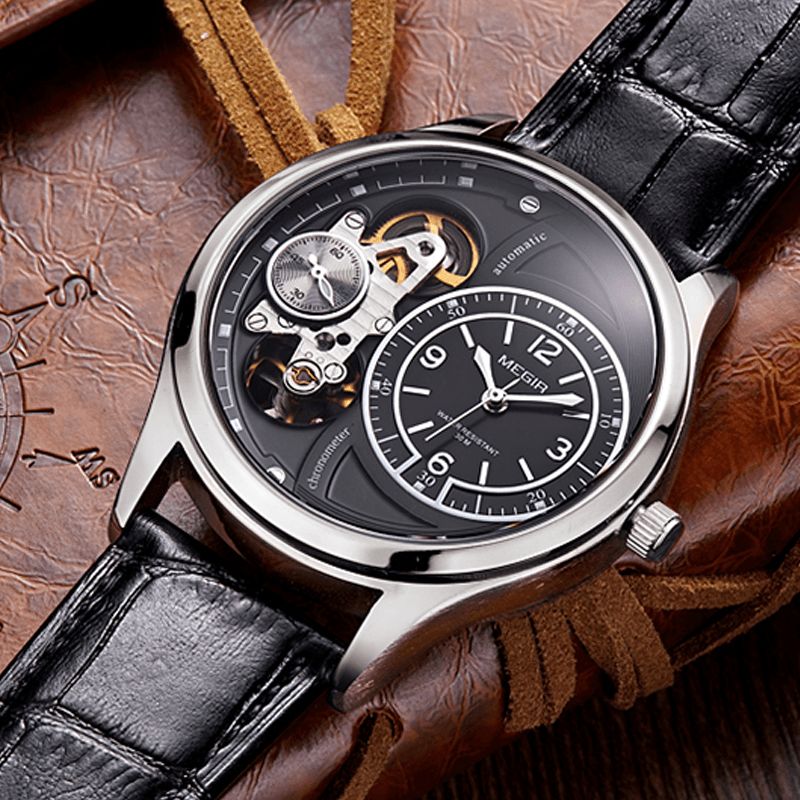 Megir 2017G Business Style Męskie Wrist Zegarek Hollow Dial Automatyczny Zegarek Mechaniczny