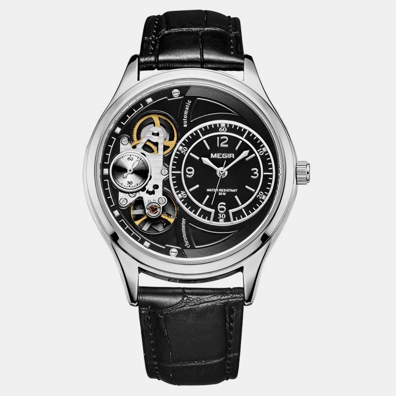 Megir 2017G Business Style Męskie Wrist Zegarek Hollow Dial Automatyczny Zegarek Mechaniczny