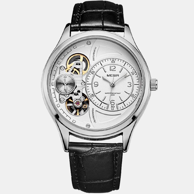 Megir 2017G Business Style Męskie Wrist Zegarek Hollow Dial Automatyczny Zegarek Mechaniczny