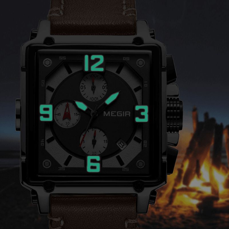 Megir 2061 Unikalny Męski Zegarek Na Rękę Chronograf Data Luminous Number Quartz Watch