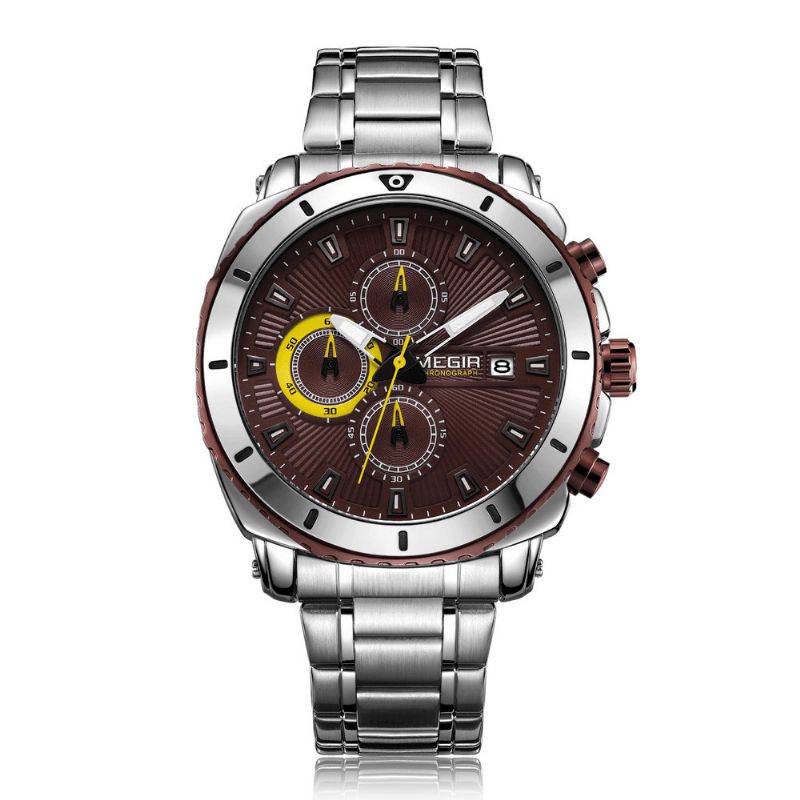 Megir 2075 Business Style Chronograph Luminous Date Display Bransoletka Zapięcie Steel Męskie Quartz Watch