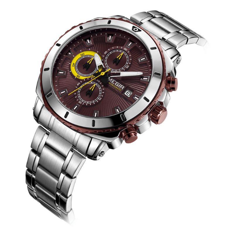 Megir 2075 Business Style Chronograph Luminous Date Display Bransoletka Zapięcie Steel Męskie Quartz Watch