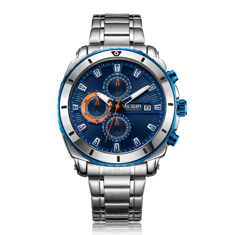 Megir 2075 Business Style Chronograph Luminous Date Display Bransoletka Zapięcie Steel Męskie Quartz Watch