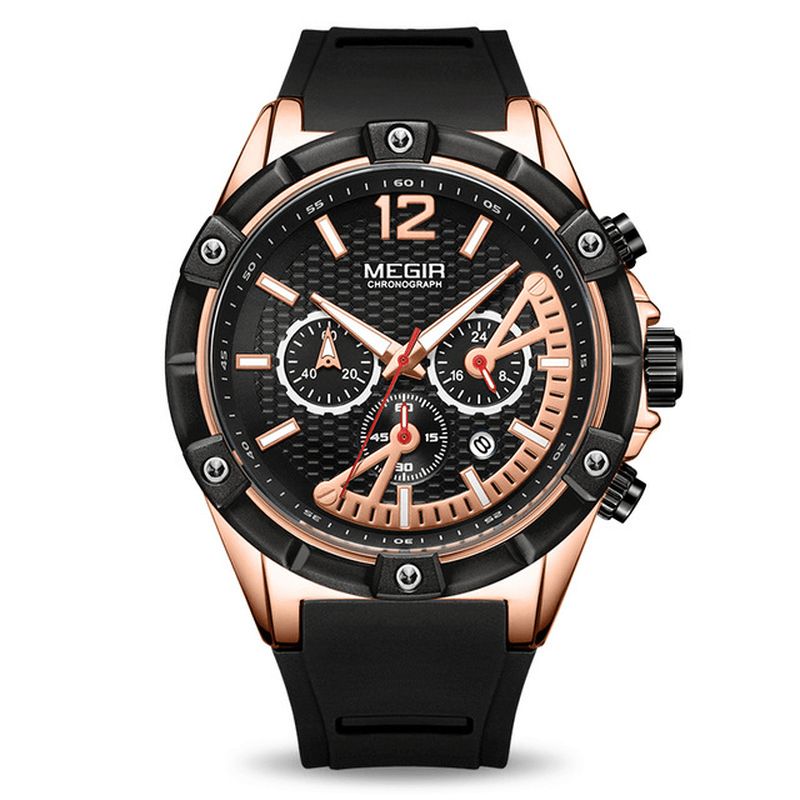 Megir 2083G Military Design Chronograph Silikonowy Wodoodporny Zegarek Kwarcowy Męski Zegarek Na Rękę