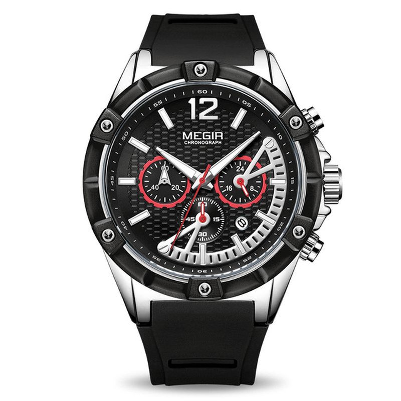 Megir 2083G Military Design Chronograph Silikonowy Wodoodporny Zegarek Kwarcowy Męski Zegarek Na Rękę