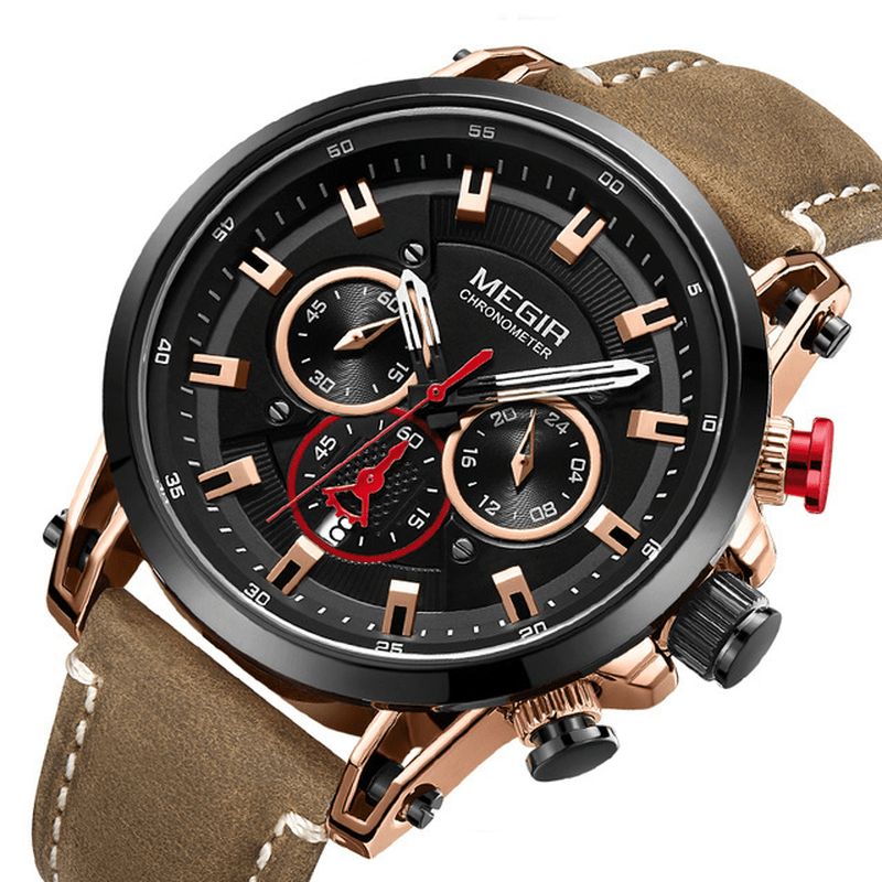 Megir 2085 Military Style Data Chronograph Wielofunkcyjny Zegarek Kwarcowy Moda Męskie Wrist Watch