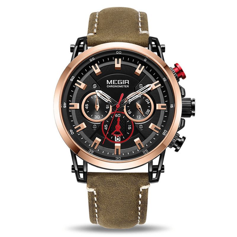 Megir 2085 Military Style Data Chronograph Wielofunkcyjny Zegarek Kwarcowy Moda Męskie Wrist Watch