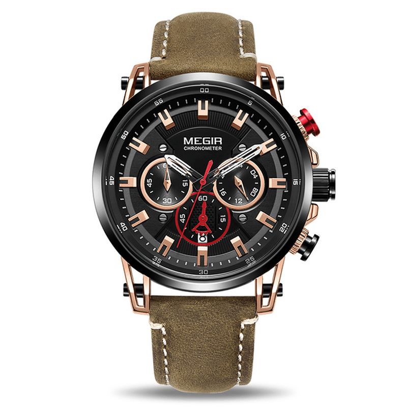 Megir 2085 Military Style Data Chronograph Wielofunkcyjny Zegarek Kwarcowy Moda Męskie Wrist Watch