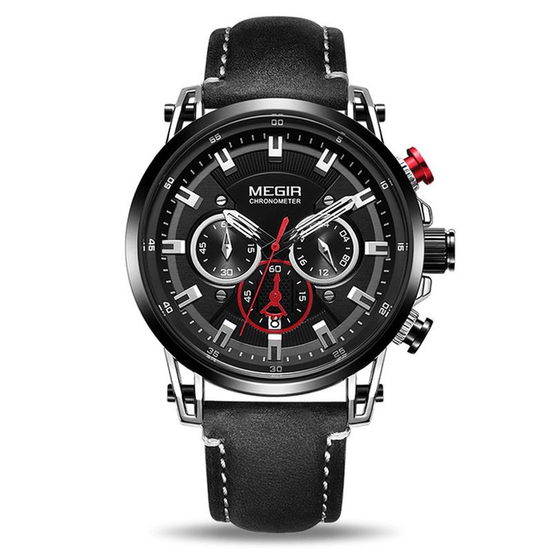 Megir 2085 Military Style Data Chronograph Wielofunkcyjny Zegarek Kwarcowy Moda Męskie Wrist Watch