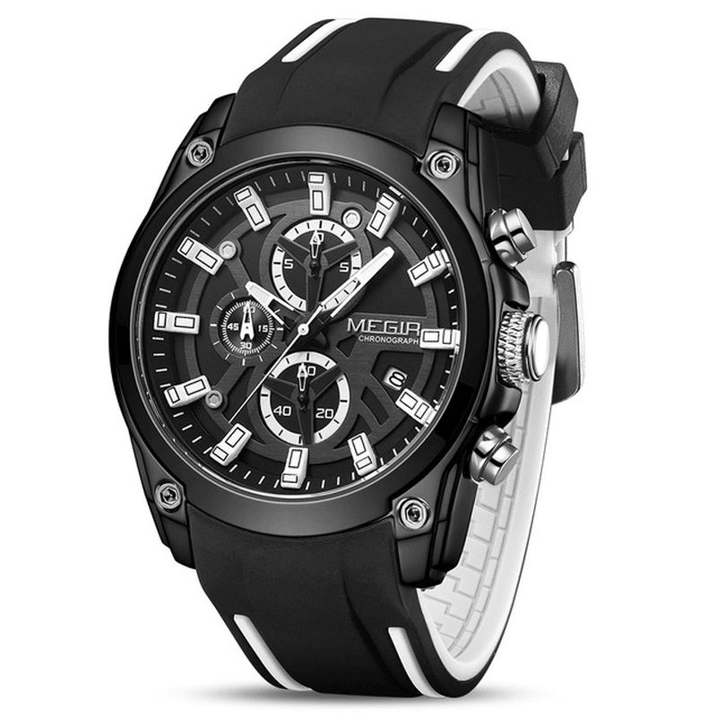 Megir 2144 Codzienne Sport Męskie Zegarek Chronograph Luminous Function Kalendarz Pasek Silikonowy 3Atm Wodoodporny Zegarek Kwarcowy