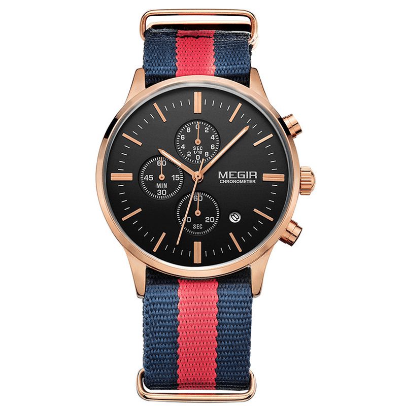 Megir Codzienne Sports Multifunction Z Kalendarzem Chronograph Cloth Strap Wodoodporny Męski Zegarek Kwarcowy