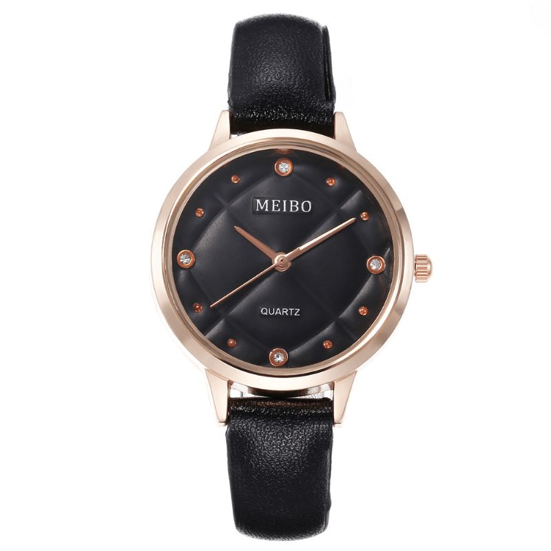 Meibo Codzienne Style Ladies Wrist Zegarek Skórzany Pasek Kryształowe Zegarki Kwarcowe