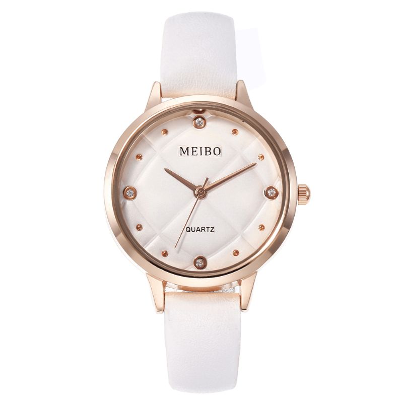 Meibo Codzienne Style Ladies Wrist Zegarek Skórzany Pasek Kryształowe Zegarki Kwarcowe