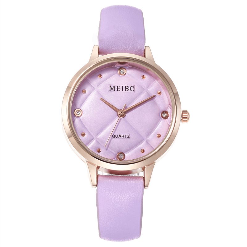 Meibo Codzienne Style Ladies Wrist Zegarek Skórzany Pasek Kryształowe Zegarki Kwarcowe