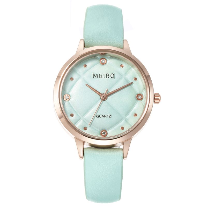 Meibo Codzienne Style Ladies Wrist Zegarek Skórzany Pasek Kryształowe Zegarki Kwarcowe