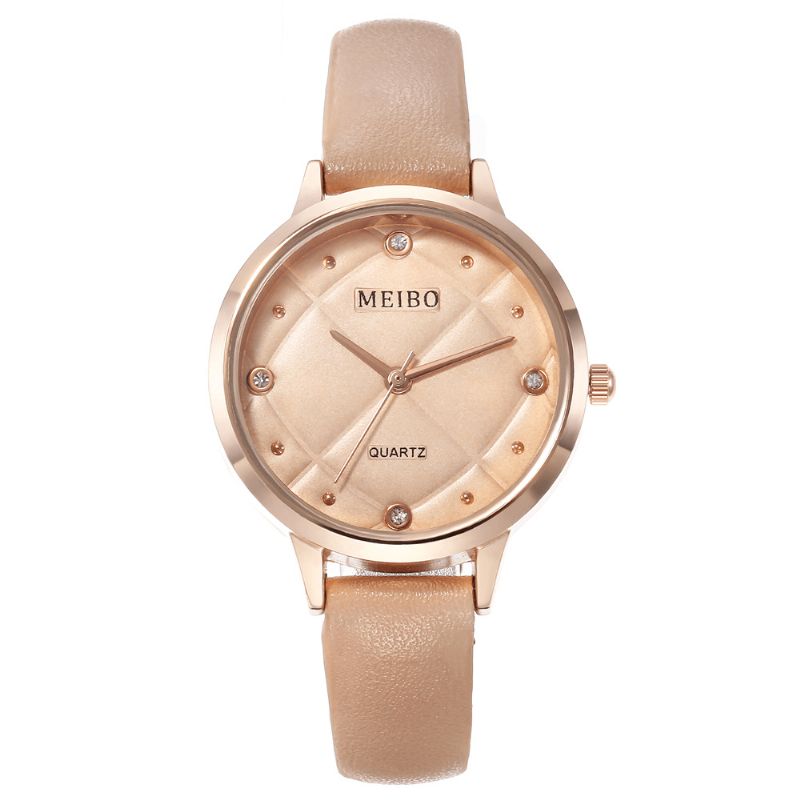 Meibo Codzienne Style Ladies Wrist Zegarek Skórzany Pasek Kryształowe Zegarki Kwarcowe