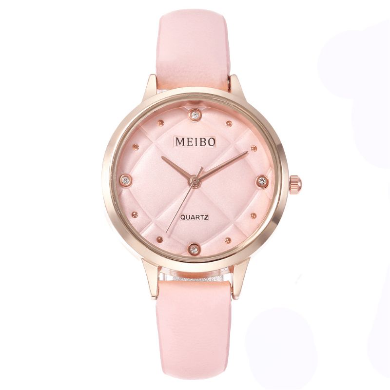 Meibo Codzienne Style Ladies Wrist Zegarek Skórzany Pasek Kryształowe Zegarki Kwarcowe