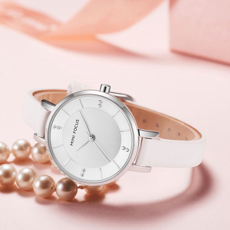 Mini Focus 0255L Moda Damskie Zegarek Lekki Luksusowy Wodoodporny Prosty Skórzany Pasek Lady Quartz Watch