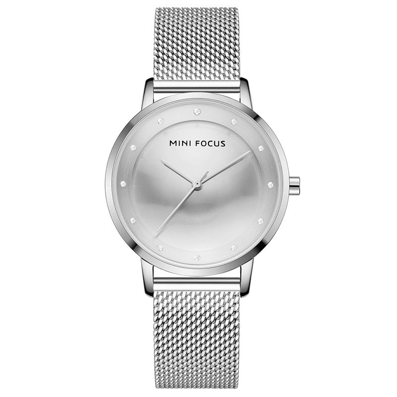 Mini Focus Mf0332L Moda Damski Zegarek Diamentowa Tarcza Wodoodporna Siatka Ze Stali Nierdzewnej Pasek Pasek Prosty Lady Quartz Watch