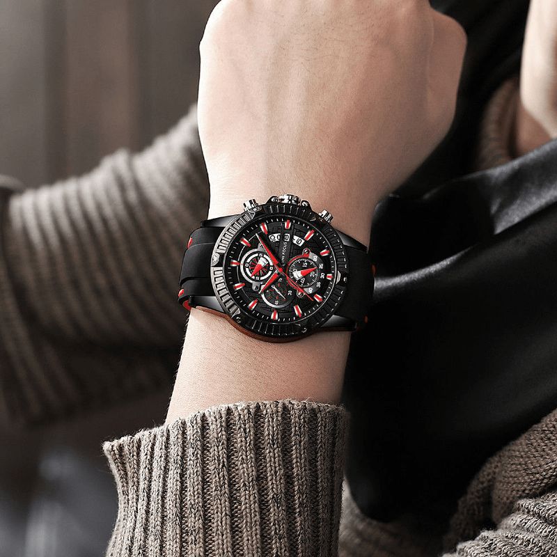 Mini Focus Moda Męskie Zegarek Chronograph Luminous Date Display Wodoodporny Zegarek Kwarcowy