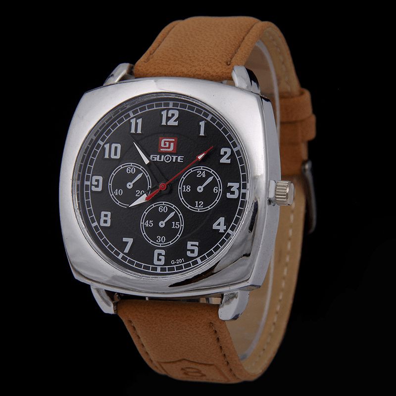 Moda Alloy Pu Leather Strape Sports Square Zegarek Head Military Zegarek Belt Quartz Watch