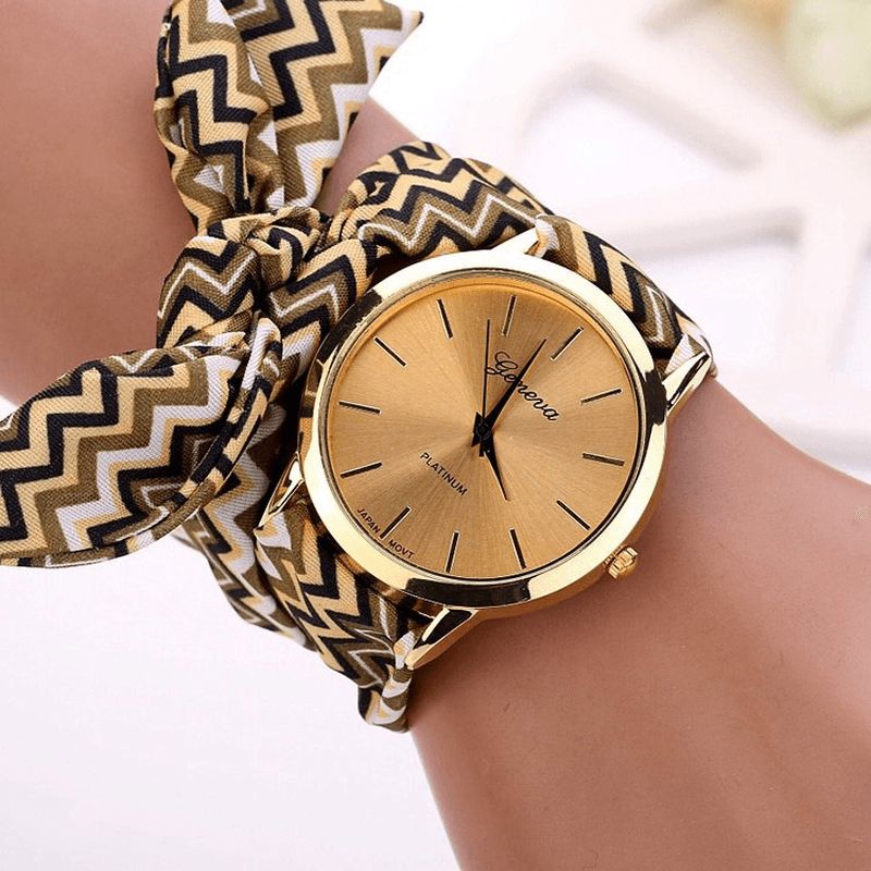 Moda Chic Big Dial Striped Cloth Strap Damskie Kwarcowy Zegarek Na Rękę