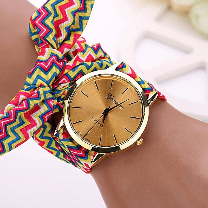 Moda Chic Big Dial Striped Cloth Strap Damskie Kwarcowy Zegarek Na Rękę