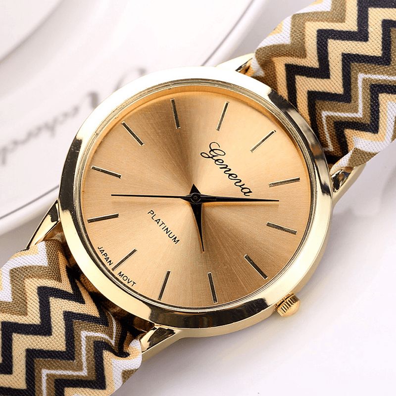 Moda Chic Big Dial Striped Cloth Strap Damskie Kwarcowy Zegarek Na Rękę