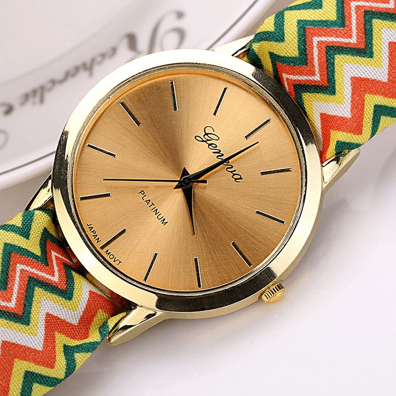 Moda Chic Big Dial Striped Cloth Strap Damskie Kwarcowy Zegarek Na Rękę