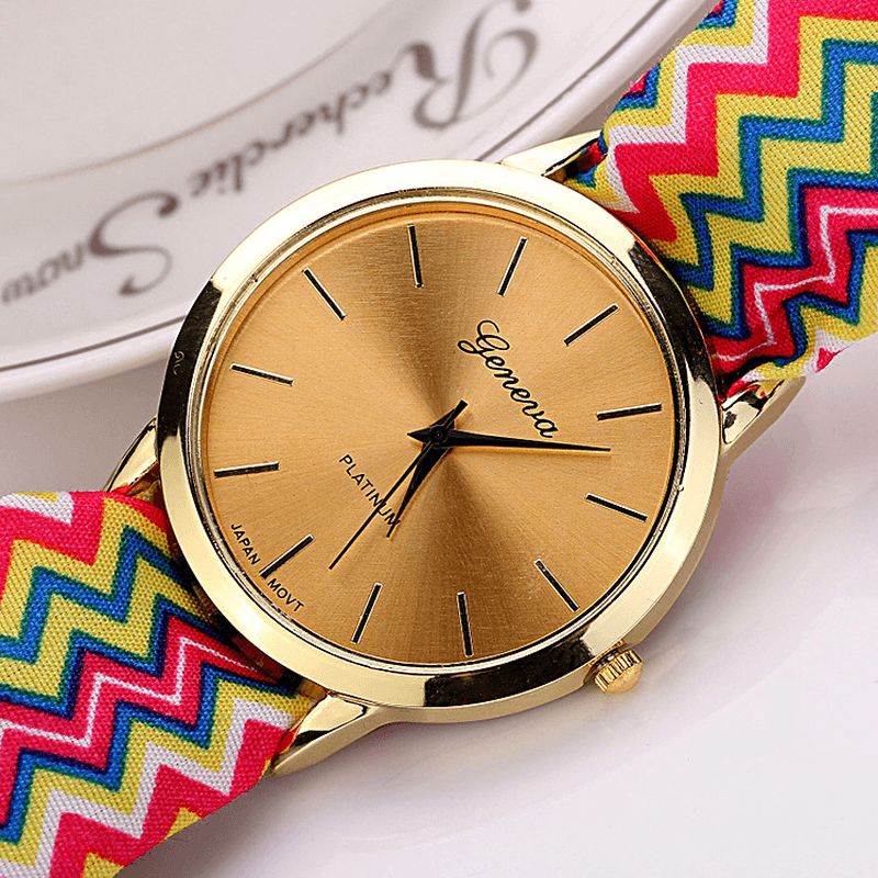 Moda Chic Big Dial Striped Cloth Strap Damskie Kwarcowy Zegarek Na Rękę