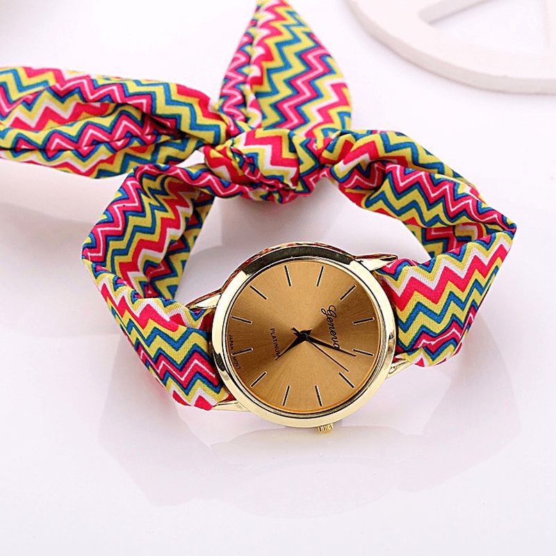 Moda Chic Big Dial Striped Cloth Strap Damskie Kwarcowy Zegarek Na Rękę