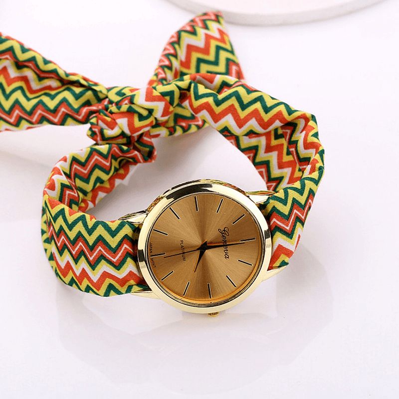 Moda Chic Big Dial Striped Cloth Strap Damskie Kwarcowy Zegarek Na Rękę