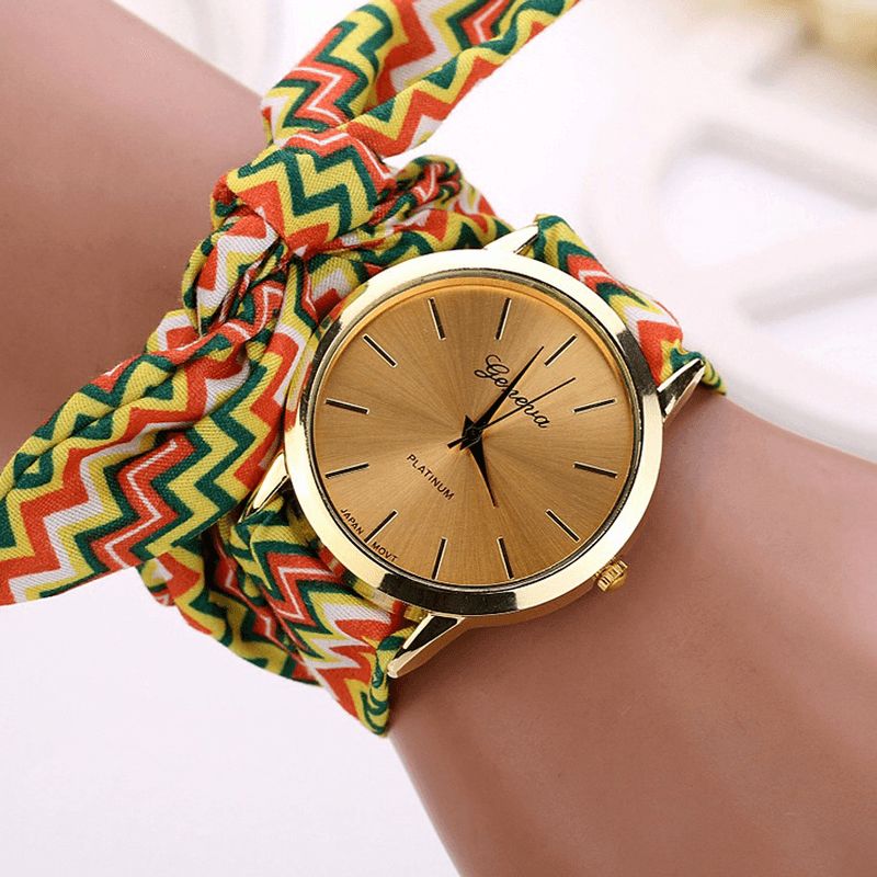 Moda Chic Big Dial Striped Cloth Strap Damskie Kwarcowy Zegarek Na Rękę