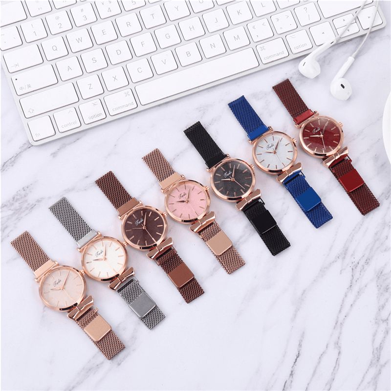 Moda Codzienne Elegancki Design Zegarki Damskie Alloy Mesh Band Dial Wrist Case Zegarek Kwarcowy