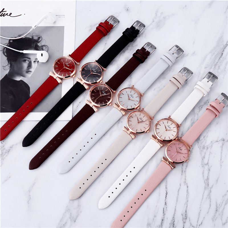 Moda Codzienne Eleganckie Zegarki Damskie Skórzany Pasek Dial Rose Gold Wrist Alloy Case Zegarek Kwarcowy