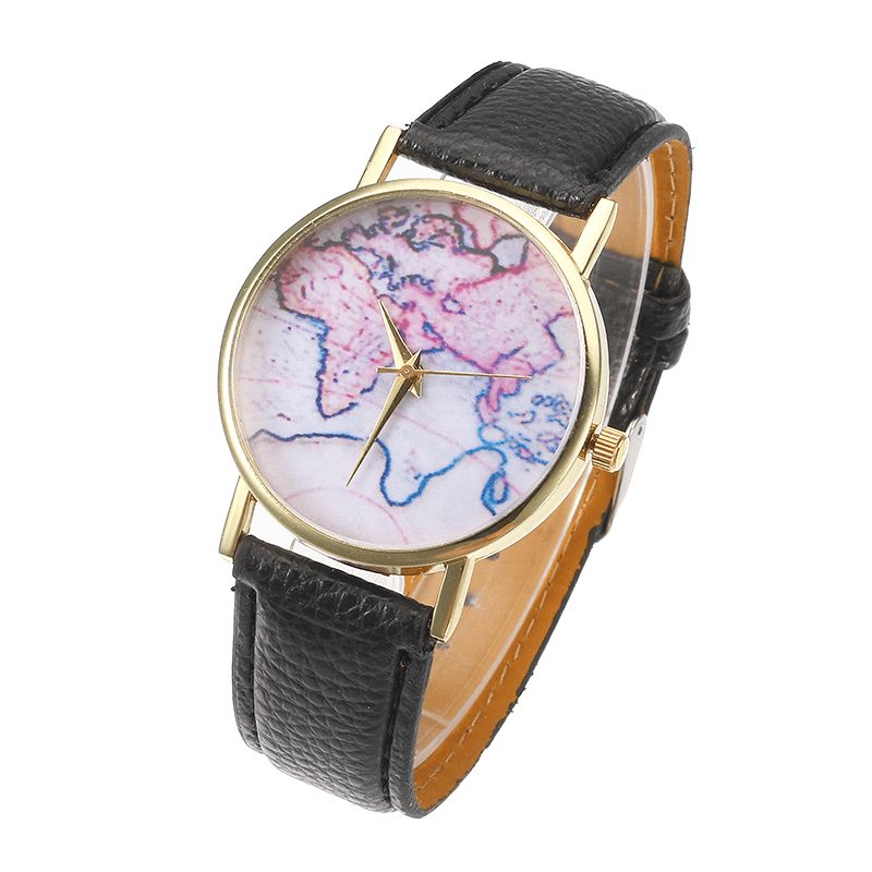 Moda Codzienne Pu Skórzany Pasek Mapa Dial Damskie Wrist Zegarek Zegarek Kwarcowy