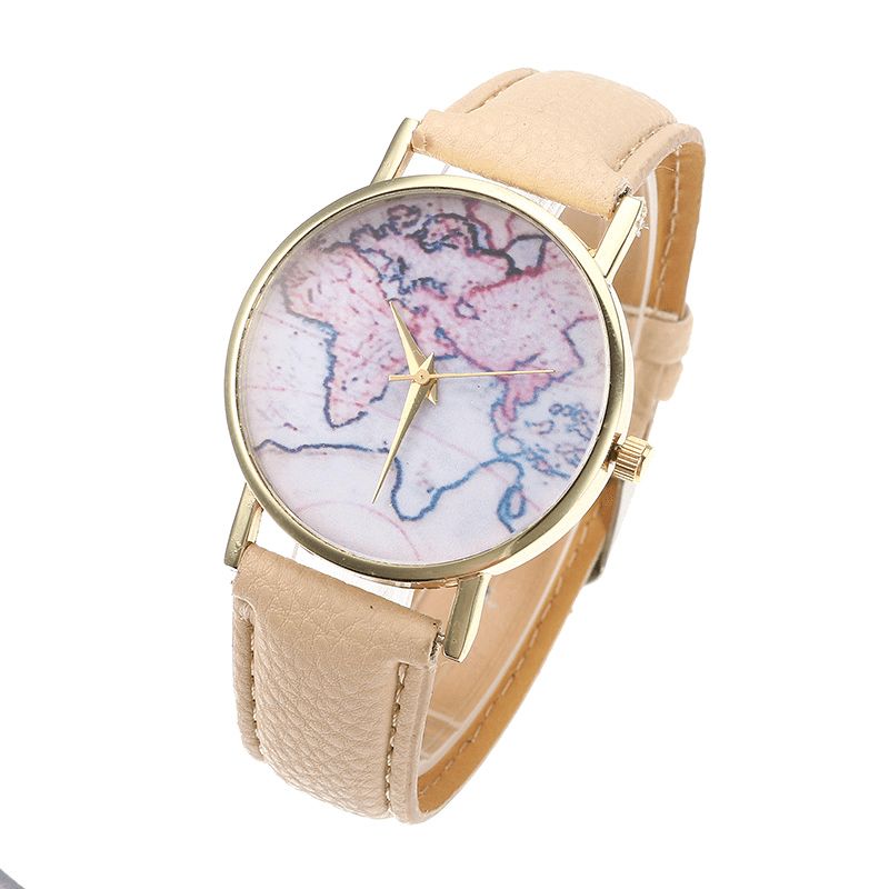 Moda Codzienne Pu Skórzany Pasek Mapa Dial Damskie Wrist Zegarek Zegarek Kwarcowy