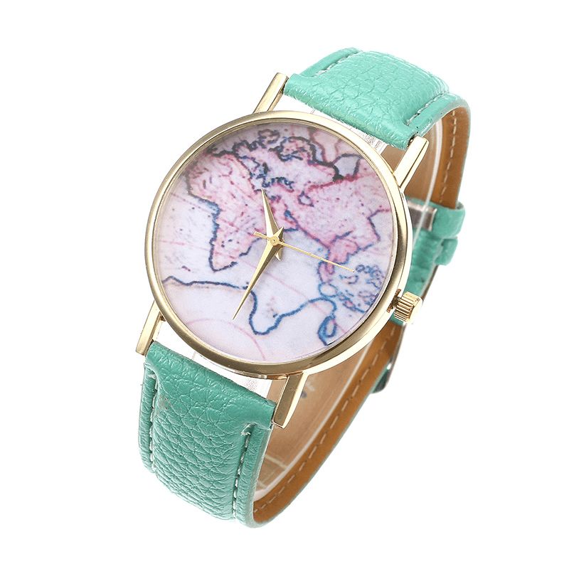 Moda Codzienne Pu Skórzany Pasek Mapa Dial Damskie Wrist Zegarek Zegarek Kwarcowy