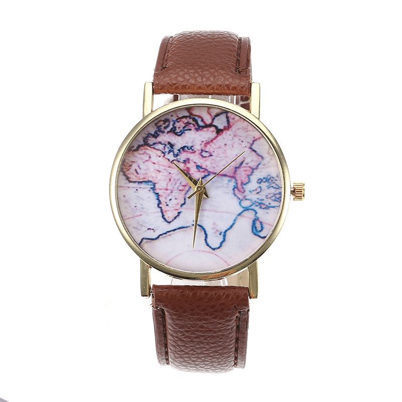 Moda Codzienne Pu Skórzany Pasek Mapa Dial Damskie Wrist Zegarek Zegarek Kwarcowy