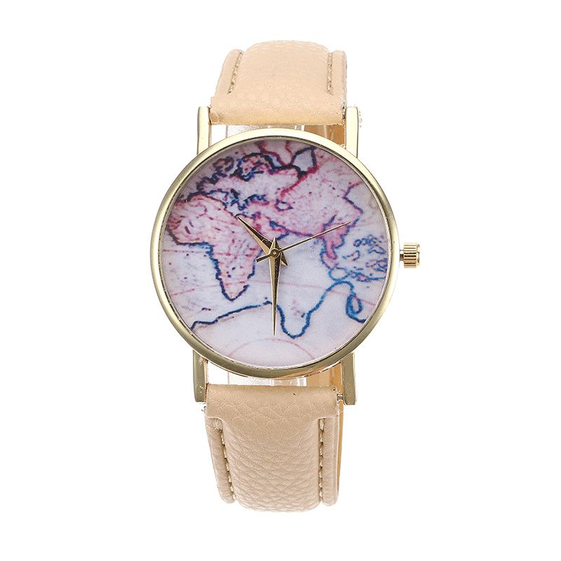 Moda Codzienne Pu Skórzany Pasek Mapa Dial Damskie Wrist Zegarek Zegarek Kwarcowy